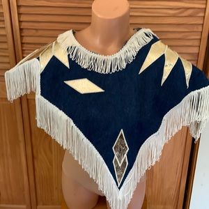 COWGIRL Denim Western square dance Shoulder Cape Shawl Fringe Native American